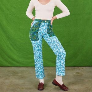 Big Bud Press mismatched work pants in blue/green
